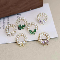 Sweet Bowknot Fashion Imitation Pearl Simple Hoop Earrings for Girls Trendy Stylish Jewelry for Women Ladies Accessories Chic