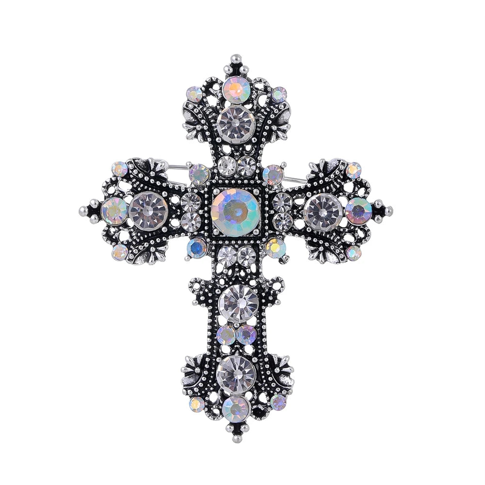 Fashion Cross Vintage Retro Elegant Brooches for Girls Graceful Pins Jewelry for Women Ladies Accessories Wholesale New Design
