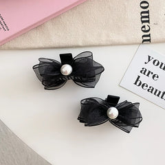 Hot Sale Elegant Small Hair Claw Clips for Women Black Solid Color Imitation Pearl Bowknot Hairpins Fashion Accessory for Daily