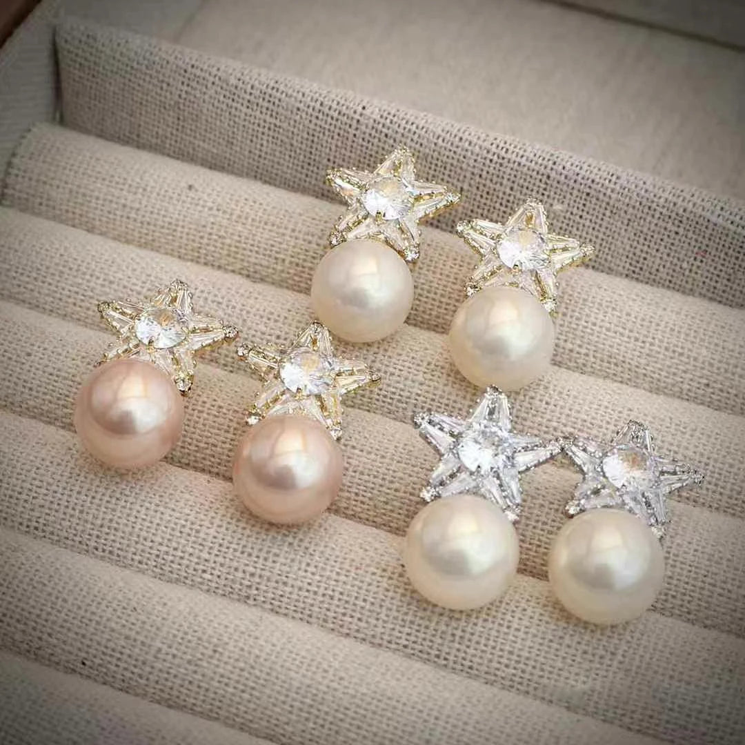 Elegant Imitation Pearl Luxury Glamorous Drop Earrings for Girls Star Sweet Art Deco Jewelry for Women Ladies Accessories