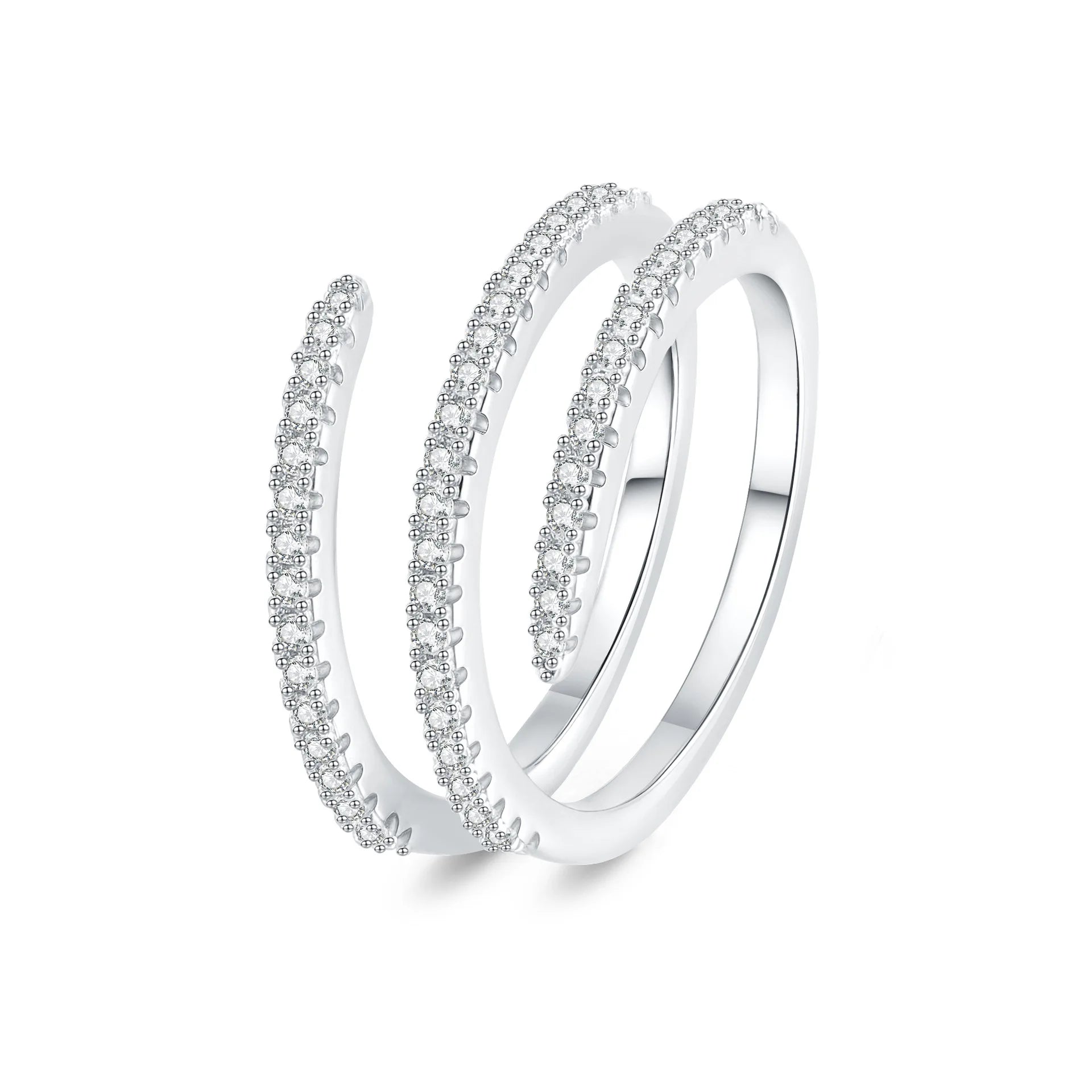 Double Layer Open Ring for Women Adjustable Spiral Band with Cubic Zirconia Light Luxury Elegant Fashion Jewelry Gift Wholesale