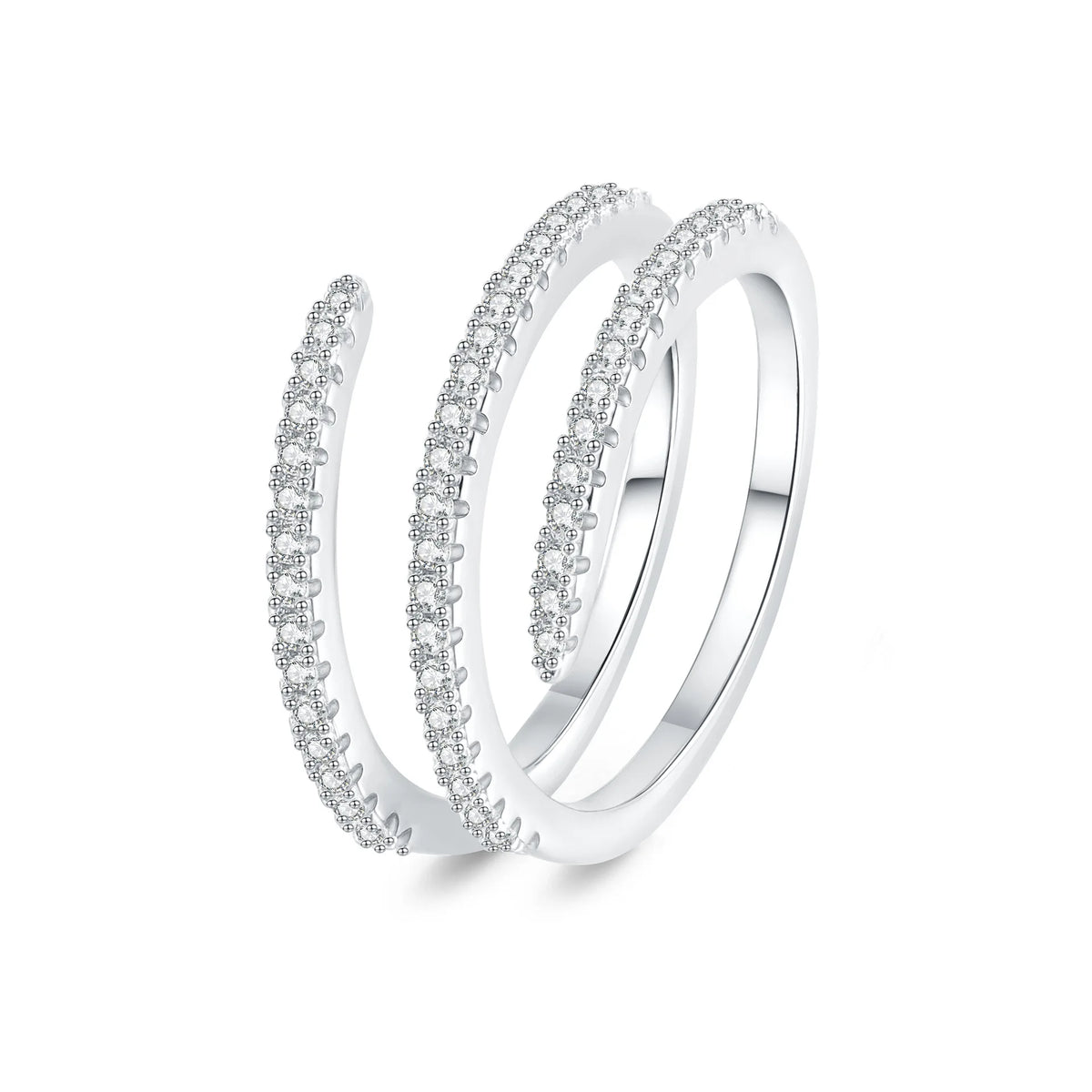 Double Layer Open Ring for Women Adjustable Spiral Band with Cubic Zirconia Light Luxury Elegant Fashion Jewelry Gift Wholesale