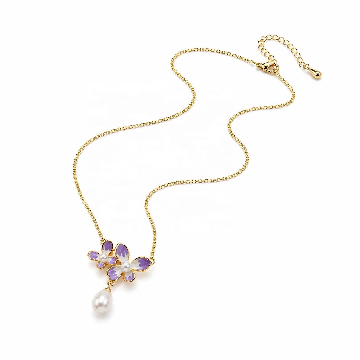 Female Flower Purple Chain Freshwater Pearl 18k Gold-plated Necklace Fashion Elegant Beauty Low MOQ in Stock Jewelry for Daily
