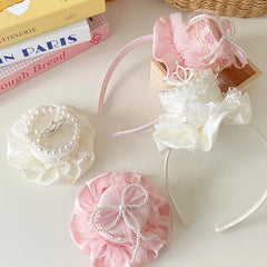 Girly Aesthetic Solid Color Imitation Pearl Bowknot Alligator Clips Headbands Sweet Fashion in Stock Hairband Clips Accessories