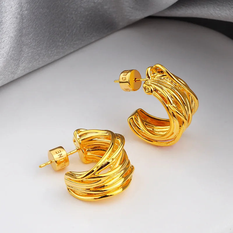 European and American Trendy Earrings Copper Simple C-shaped Irregular Earring Women's High-end Fashion Earrings Niche Design