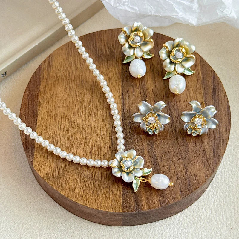 Women Flower 0.03cm Imitation Pearl Necklace Freshwater Pearl Pendant 18k Gold-plated S925 Silver Zircon in Stock Daily Earring