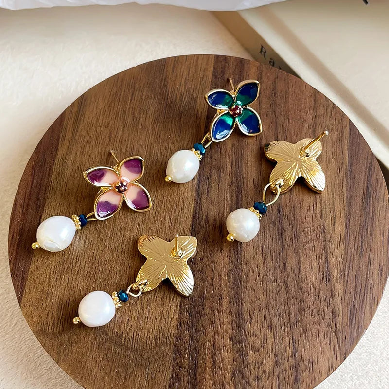 Female Square Shape Green Pink S925 Silver Freshwater Pearl Drop Earring Elegant Trendy Charms Factory Price in Stock Jewelry