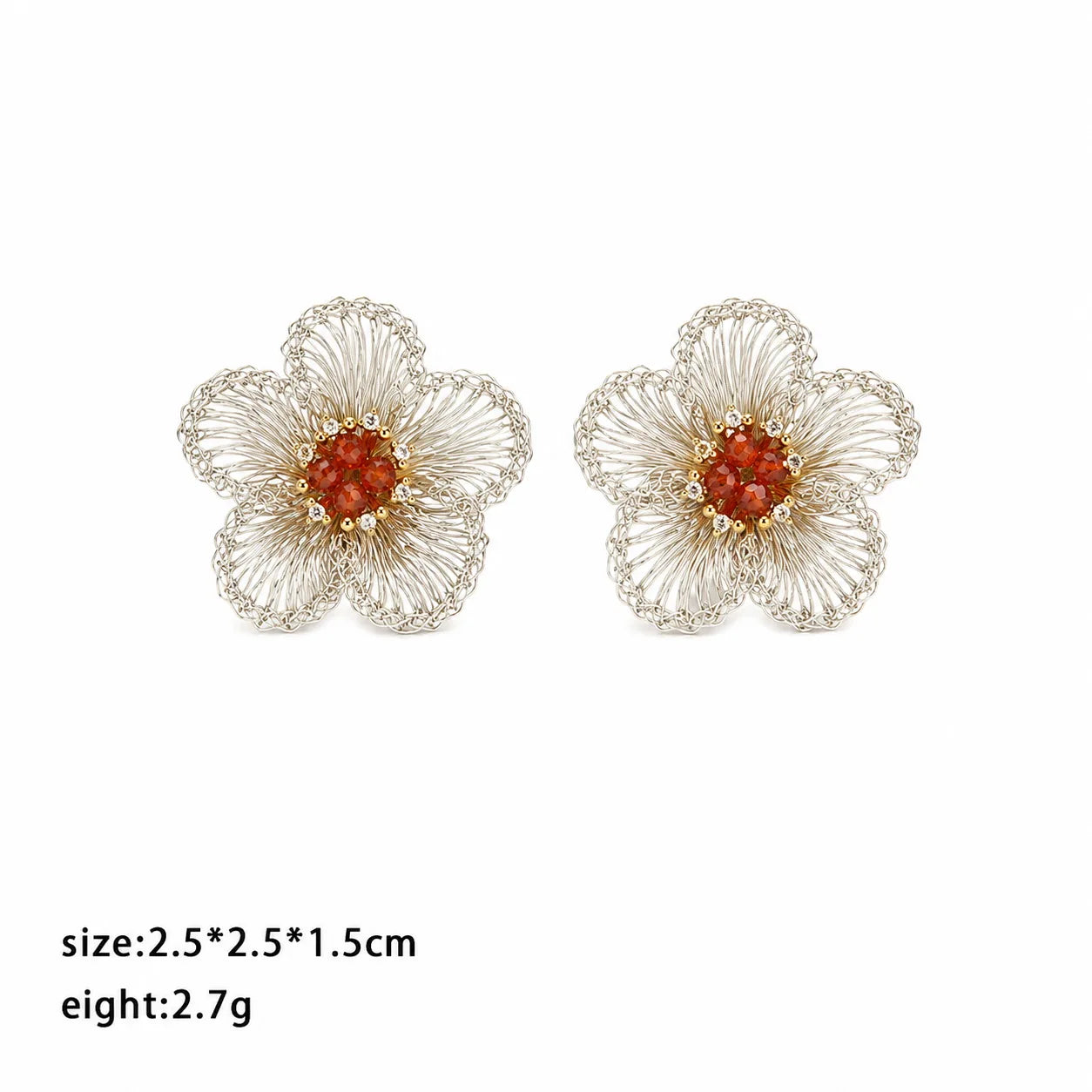 Fashion Copper Wire Crochet Artisan Work Stud Earrings for Girls Vintage Flower Dainty Jewelry for Women Ladies Wholesale Bulk