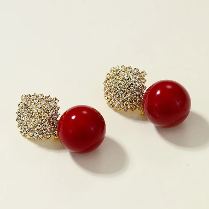 Fashion Red Solid Color Bowknot Luxury Glitter Stud Earrings for Girls Sweet Jewelry for Women Ladies Accessories Wholesale