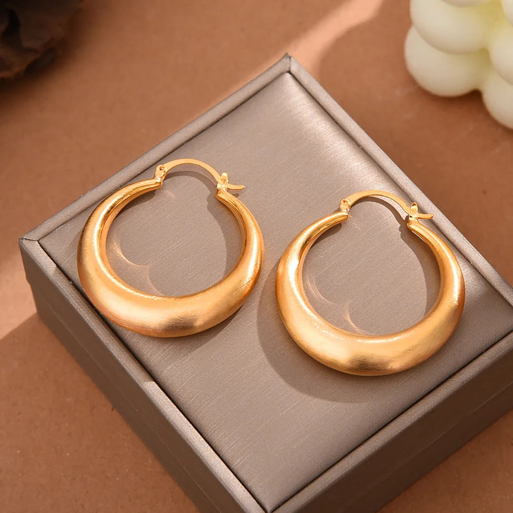 Gold and Silver Brushed Circular Hoop Earrings Solid Colors Simple Ear Buckles Fashionable Elegant Casual Ear Accessories Bulk