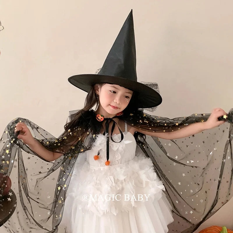 Halloween Cape for Kids Glossy Shiny Children Costume Cloak Spooky Party Wear Pumpkin Festival Gift Trick or Treat Accessory