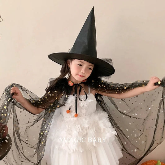 Halloween Cape for Kids Glossy Shiny Children Costume Cloak Spooky Party Wear Pumpkin Festival Gift Trick or Treat Accessory
