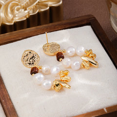 Fashion S925 Silver Freshwater Pearl Wood Copper 18K Gold Plated Drop Earrings for Girls Sweet Jewelry for Women Ladies Bulk