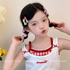 Girls Button Bowknot Decorative Small Hair Ties Alligator Clips Sweet Cute Thin Hair Scrunchies Hairpin Accessories for Children