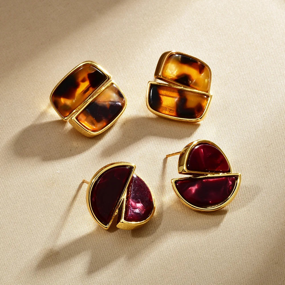 High-end Split Geometric Design Stud Earrings Women Acetate Leopard Print Resin Simple Vintage Ear Jewelry Accessories Wholesale