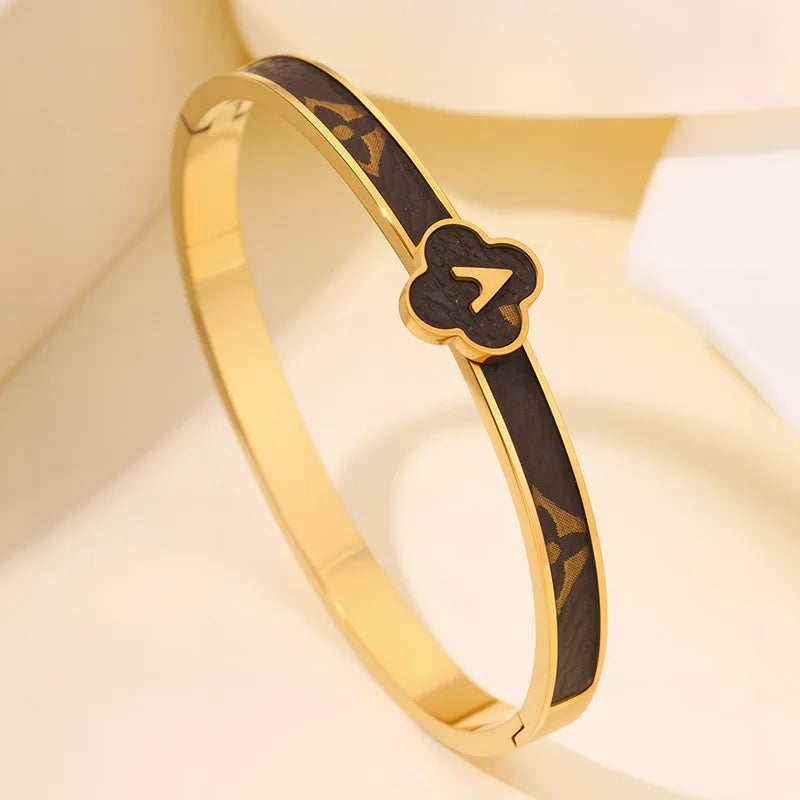 New Trendy Leather Bracelet with Chain Strips High-end Light Luxury Bangles Fashionable Jewelry Women's Accessories Wholesales