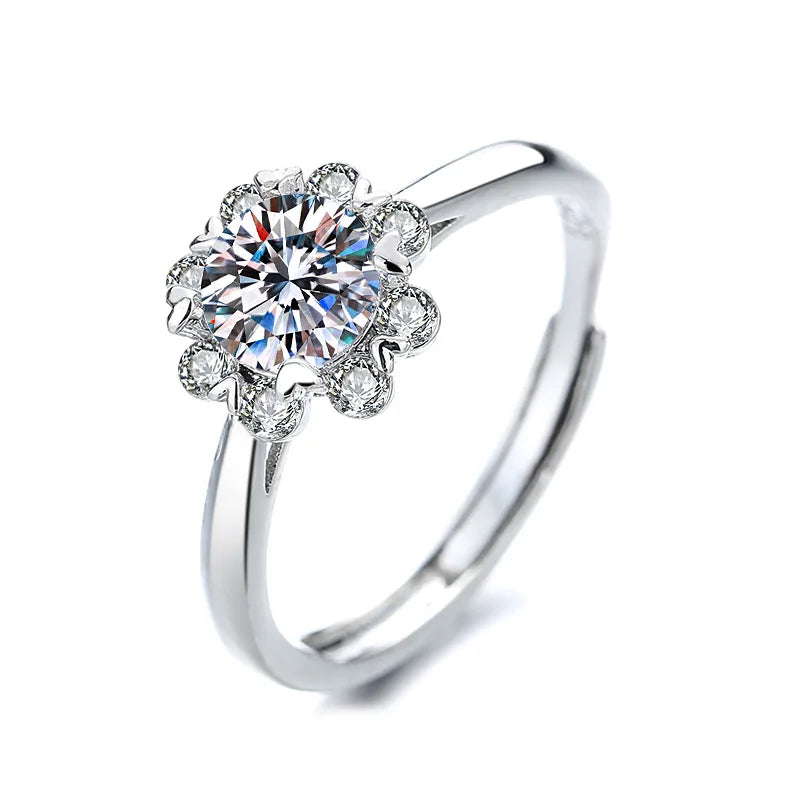 Round Moissanite Rings Classic Six-prong Women's Custom Geometric Ring for Engagement Party Live Streaming Supply Accessory Bulk