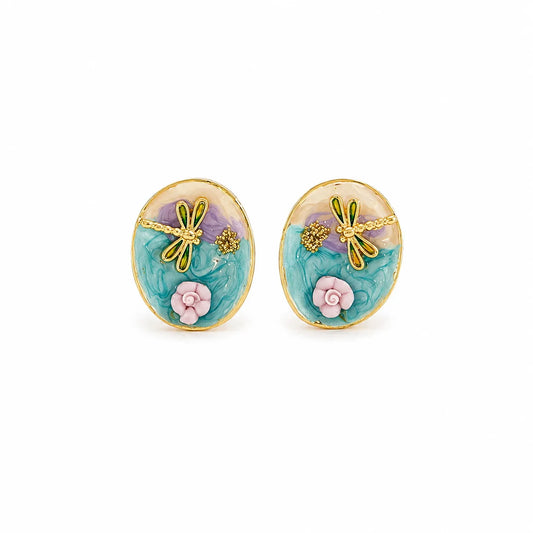 Women Elegant 18k Gold-plated S925 Silver Drip Glaze Hand-Painted Graffiti Stud Earring Low MOQ in Stock Jewelry for Female Use
