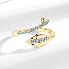 Fashionable Elegant Open Rings Cute Blue Dolphin Zircon Adjustive Rings Women's Jewelry Making Suppliers Gift Idea Accessories