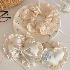 Solid Color Bowknot Ribbon Scrunchies Cute Elegant Princess Hair Ties for Women & Girls Sweet Stock Hair Accessories
