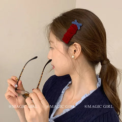 Women 2025 Hot Sale Red Solid Color Bowknot Mini Hair Claw Clips Snap Clips Fashion Elegant Customized Bulk Order Hair Accessory