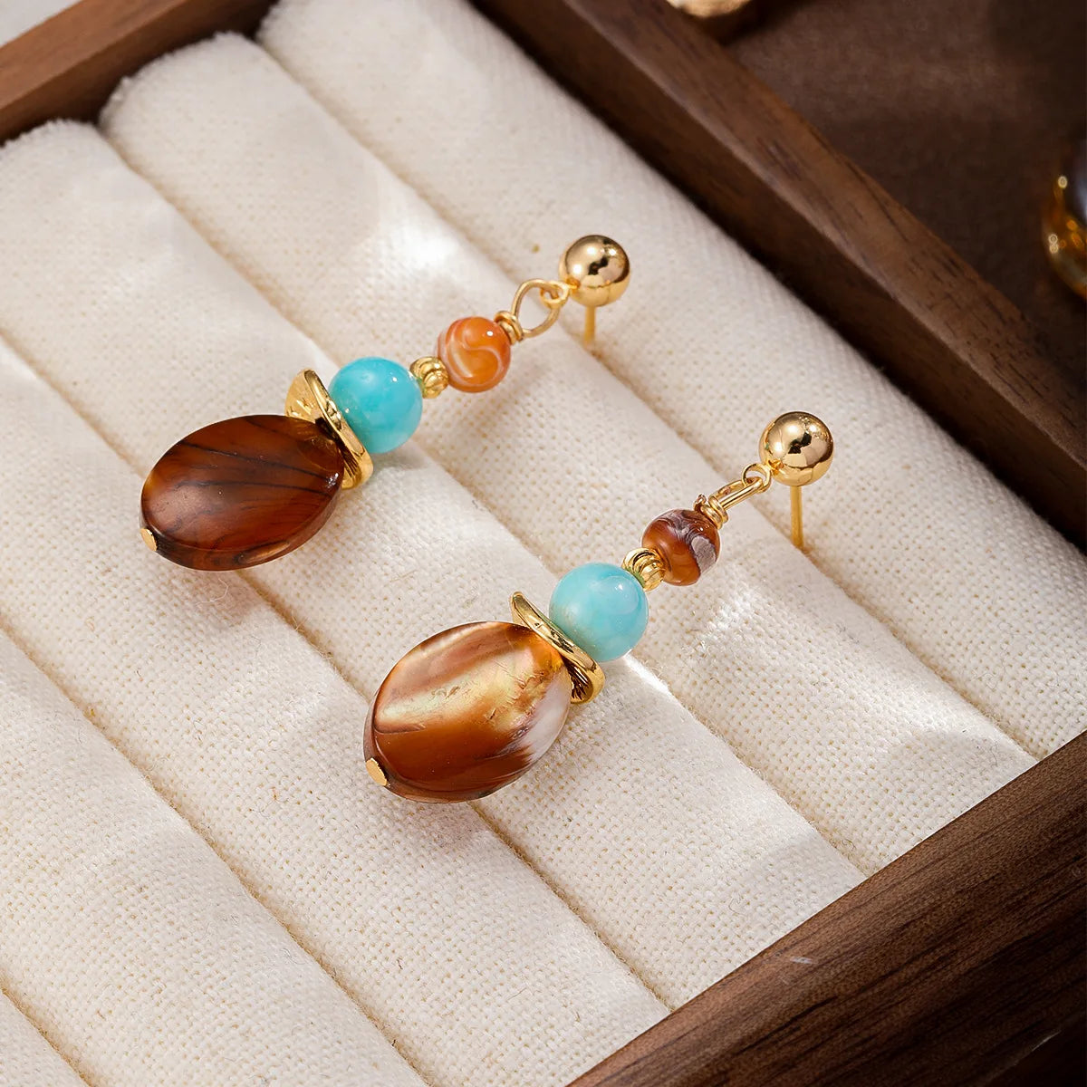 Fashion Abalone Shell Turquoise S925 Silver Drop Earrings for Girls Elegant Boho 18K Gold Plated Jewelry for Women Ladies