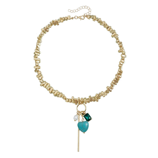 Fashion Drop Heart Shaped Mental Beads Glitter Necklaces for Girls Sweet Trendy Jewelry for Women Ladies Accessories Wholesale