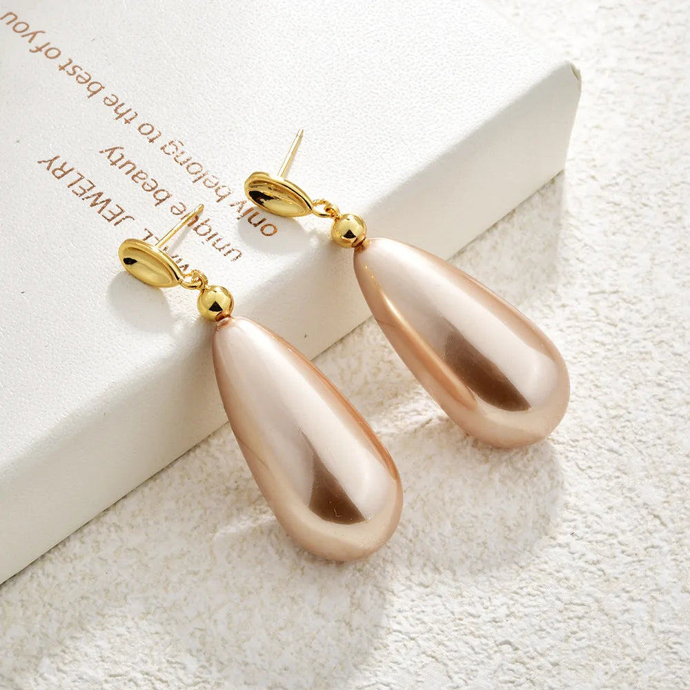 Classic Pink Imitation Pearl Shaped Drop Earrings Elegant Statement Dangle Long Ear Jewelry Women Formal Event Wedding Gift Bulk