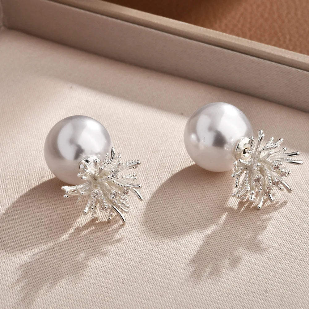 Stylish Dual-wear Firework Imitation Pearl Stud Earrings Elegant Unique Exquisite Sweet Trendy Earrings Jewelry Women Wholesale