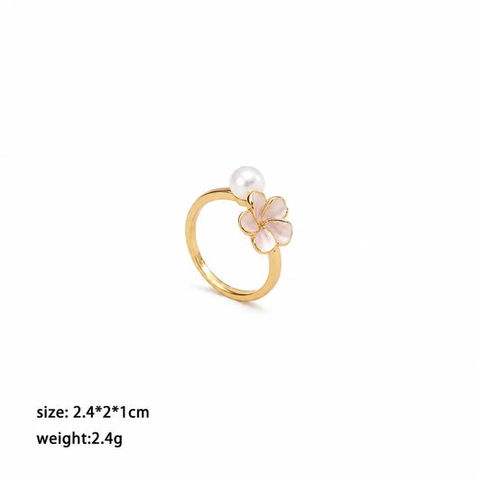 Fashion Freshwater Pearl 18K Gold Plated Copper Rings for Girls Flower Jewelry for Women Ladies Wholesale China Manufacturer