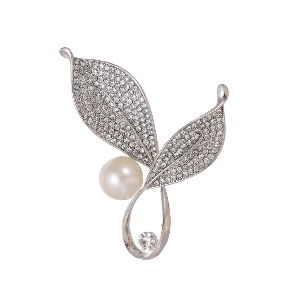 Fashion Glitter Rhinestone Sparking Imitation Pearl Brooches for Girls Elegant Sweet Pins Jewelry for Women Ladies Accessories