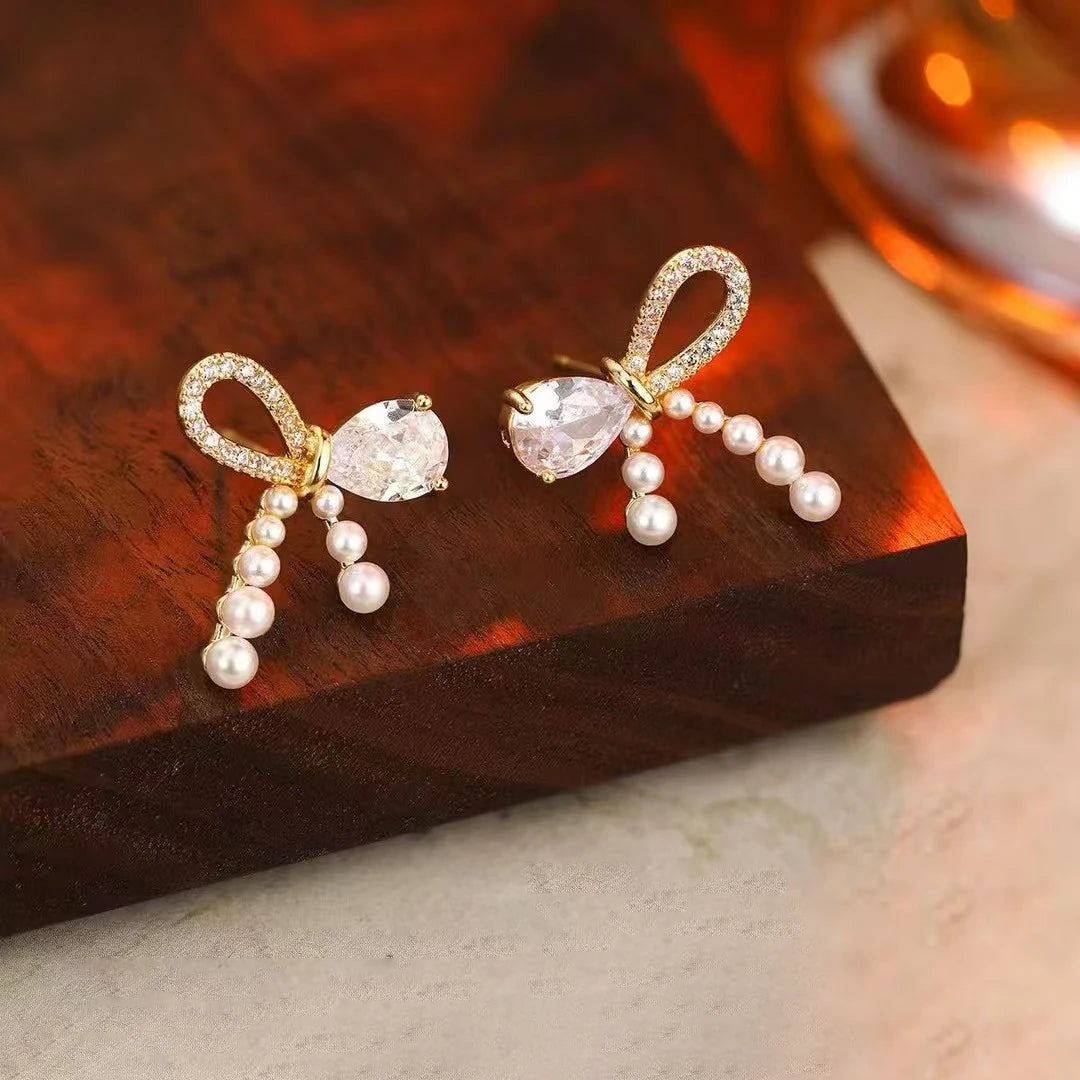 Sweet Butterfly Bowknot Glitter Stud Earrings for Girls Elegant Cute Jewellry for Women Ladies Accessories Chinese Supplier