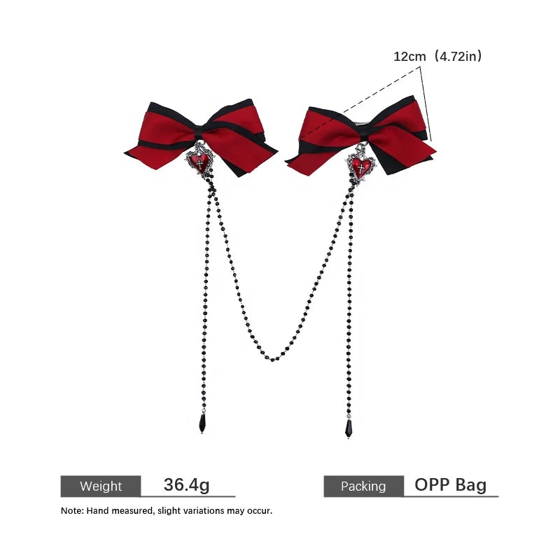 Red Bow Gothic Halloween Hair Clip for Kids Heart Cross Chain Spooky Cute Children Hair Accessories Chic Costume Party Hairpins
