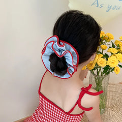 Girls Plaid Bowknot Double Layer Large Scrunchies Ponytail Holder Sweet Fashion Wholesale in Stock Hair Ties Accessories for Kid