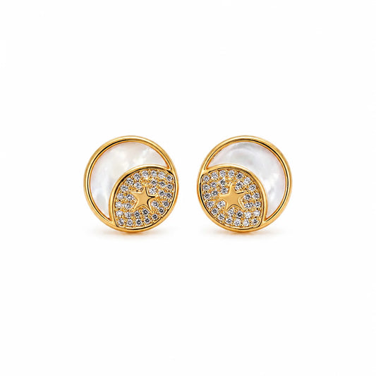 Women Circle S925 Silver Zircon Abalone Shell Small Stud Earring Fashion Simple Factory Price in Stock Jewelry for Female Daily