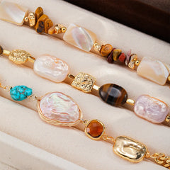 Fashion Turquoise Baroque Pearl Natural Stone Freshwater Pearl Bracelets for Girls Vintage Jewelry for Women Ladies Wholesale