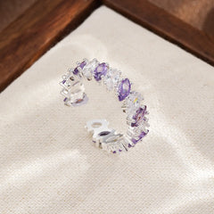 Women White Purple Zircon Copper Plated Palladium White K Rings Fashion Sparking Factory Price in Stock Jewelry for Causal Daily