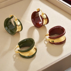 Female Trendy Geometric Earrings Maillard Color Oil Dropping Wide Face Hepburn Style Elegant Retro Chic Fashion Earrings Bulk