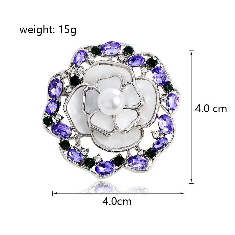 Fashion Camellia Flowers Floral Vintage Glitter Brooches for Girls Sweet Elegant Jewelry Pins for Women Ladies Accessories