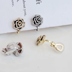 Female Creative Design Rose Flower Mini Clip-On Earring Fashion Elegant Charms Luxurious Bulk Order Jewelry Accessory for Daily