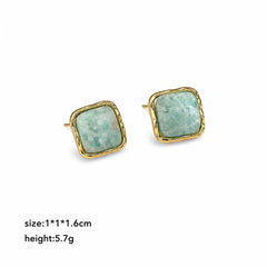 Women Square Shape Green Natural Stone Stud Earring Elegant Dainty Trendy Factory Price Low MOQ in Stock Jewelry for Female