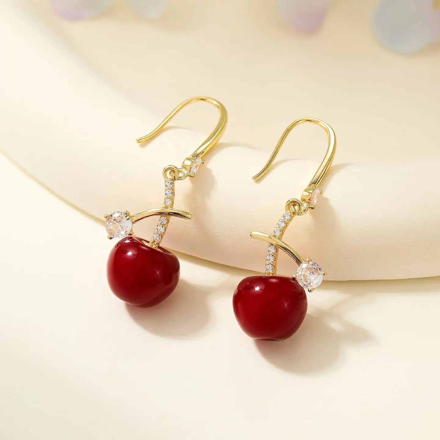 Sweet Red Fruits Cherry Bowknot Drop Earrings for Girls Trendy Stylish Elegant Jewellry for Women Ladies Accessories Wholesale