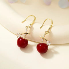 Sweet Red Fruits Cherry Bowknot Drop Earrings for Girls Trendy Stylish Elegant Jewellry for Women Ladies Accessories Wholesale