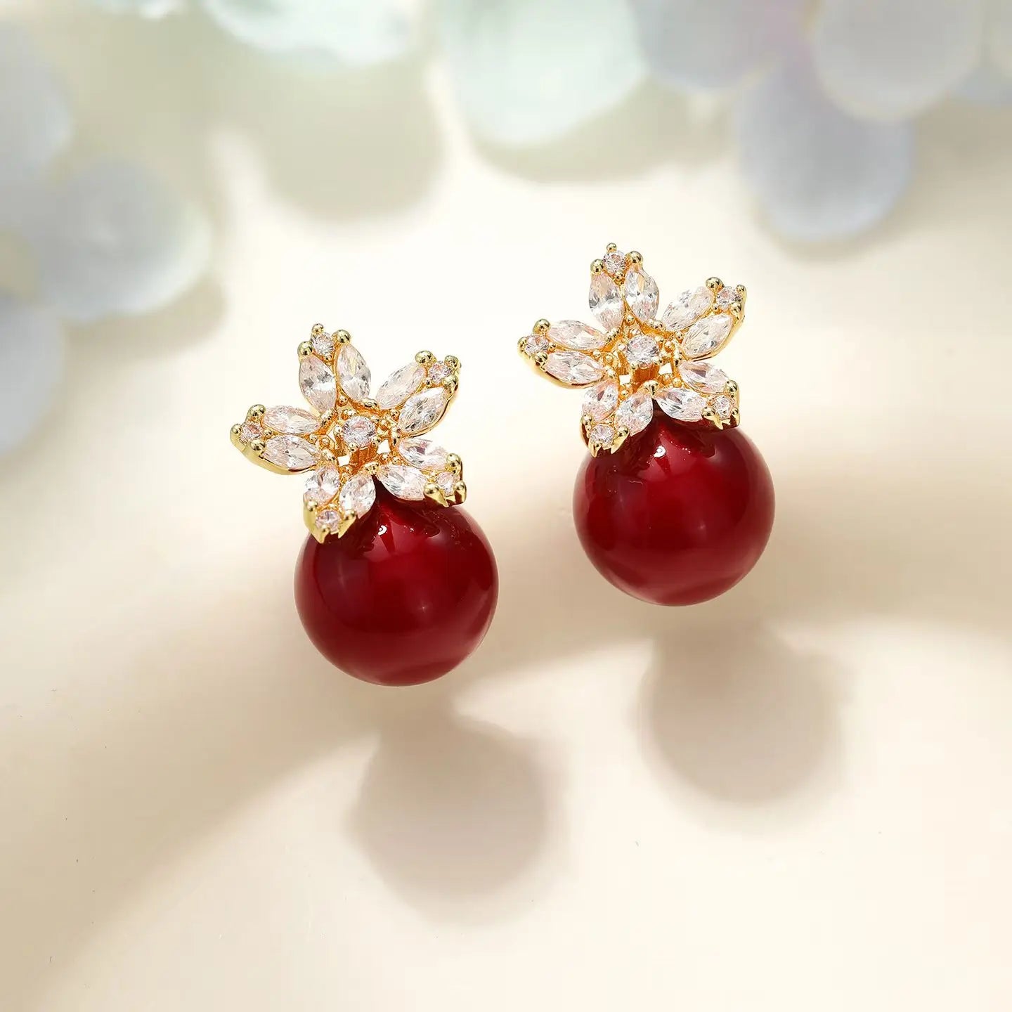 Elegant Sweet Flowers Solid Color Red Drop Earrings for Girls Dainty Minimalistic Jewelry for Women Ladies Accessories Chic