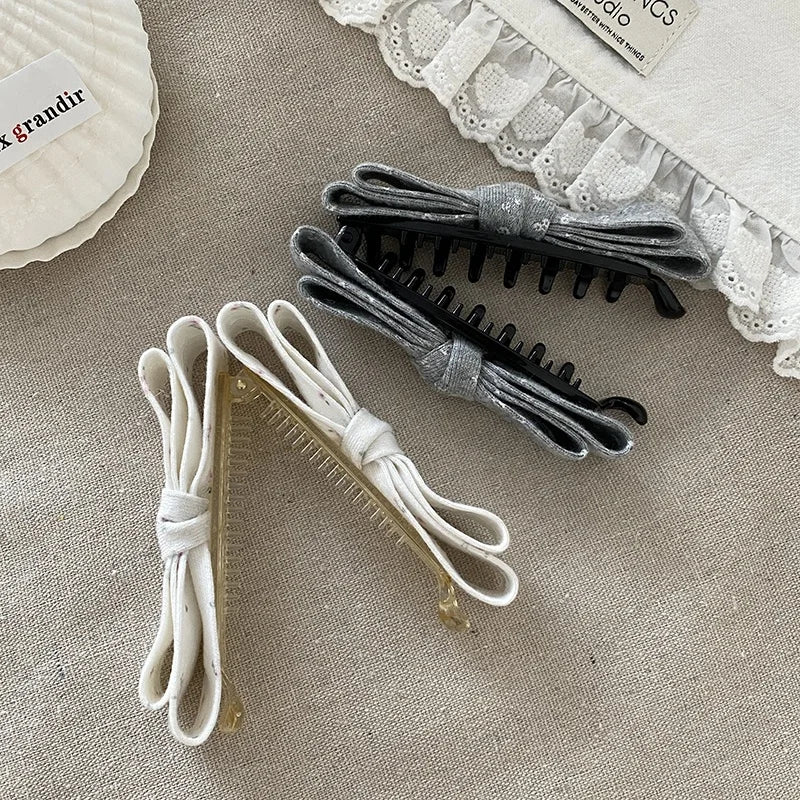 Fashion Trendy Bowknot Flowers Elegant Hair Clips for Girls French Style Simple Banana Clips for Women Ladies Hair Accessories