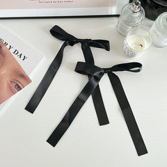 Hot Sale Black Solid Color Bowknot Long Ribbon Alligator Fashion Elegant Minimalistic Hair Claw Clips Accessory for Women Daily