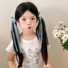 Cute Sweet Demin Ribbon Bowknot Hair Clips for Baby Girls Lace Imitation Pearl Alligators for Kids Children Hair Accessories