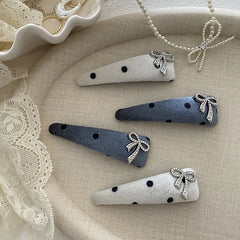 Women 2025 Hot Sale Dots Bowknot White Blue Snap Clips Fashion Elegant Glitter in Stock Hairpins Accessories for Female Office