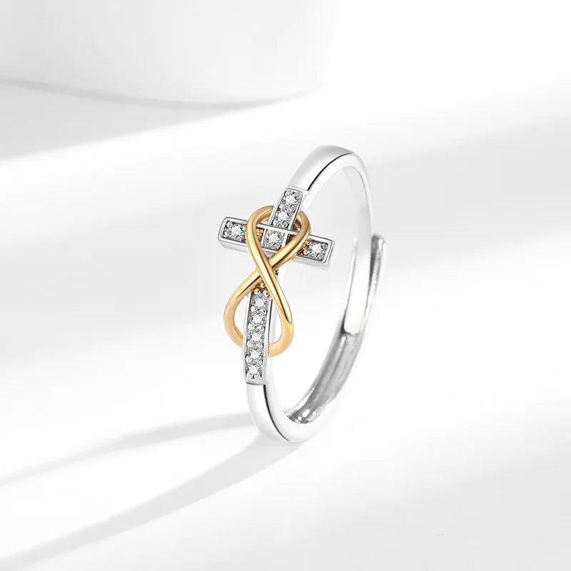Gold and Silver Cross Infinity Open Rings Women Adjustable Faith Promise Ring with Cubic Zirconia Christian Jewelry Wholesale
