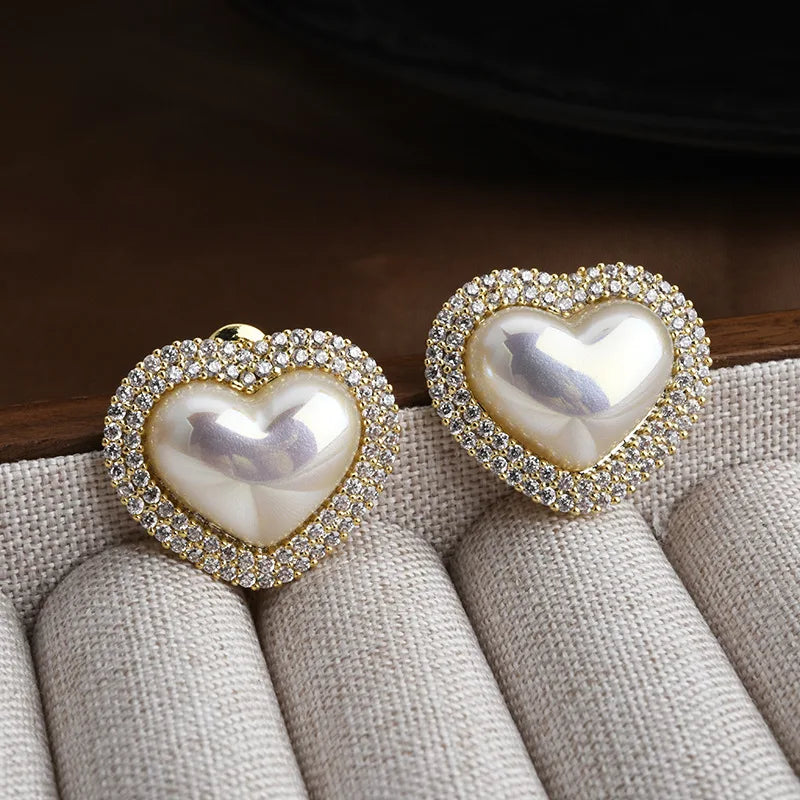 Light Luxury High-End Imitation Pearl Stud Earrings Women's Geometric Zircon Korean Sweet Elegant Fashion Earrings Jewelry Bulk